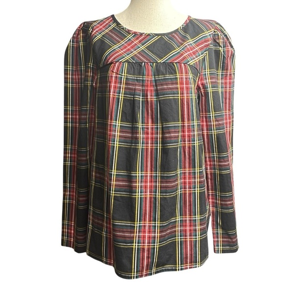 J. Crew Tartan puff-sleeve top in stretch poplin Size Medium - Picture 2 of 13
